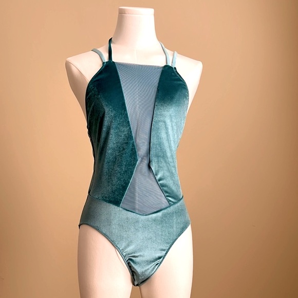 Cotazur Other - NWOT - Cotazur - Plunge Front Velvet and Mesh Peekaboo One-Piece Swimsuit - M/6